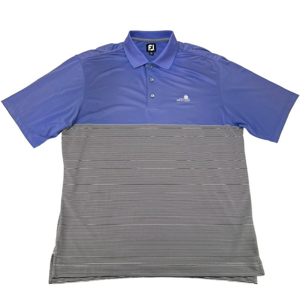 FootJoy Men's Golf Polo‎ Shirt Large Purple Black Stripe Short Sleeve Moisture *
